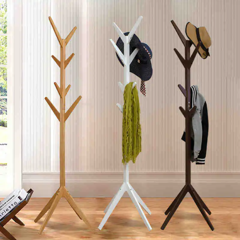 Formwell-Wooden Freestanding Coat Rack, Hall Tree Coat Stand, Hat Hanger Organizer, Natural Pine Wood Material