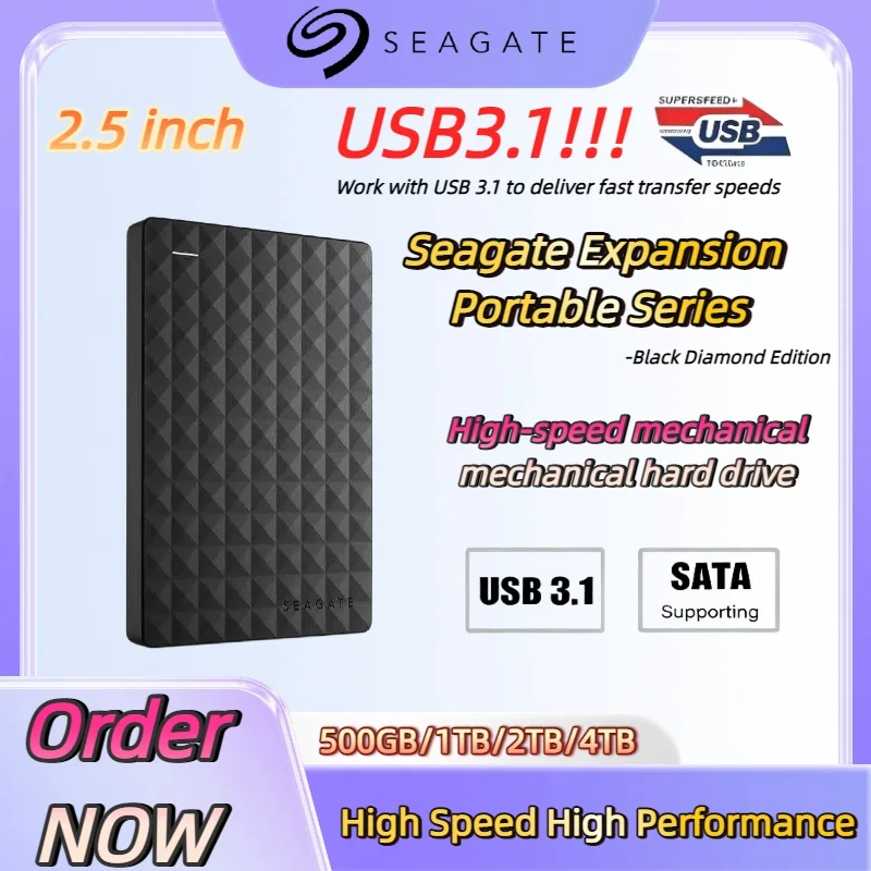 Seagate Expansion 2.5" Portable HDD, Large Capacity External Storage USB 3.0 SuperSpeed for Desktop, Notebook & More.