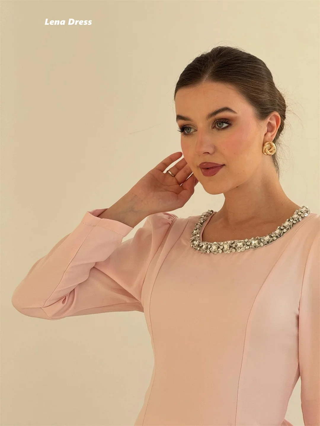 لينا الوردي فساتين لحضور الحفلات الموسيقية 2025 فستان سهرة نسائي فاخر امرأة طويلة الأكمام فستان حفلة فاخرة رقبة مستديرة مخصصة فستاين سهرة/فساتين الحفلات #3