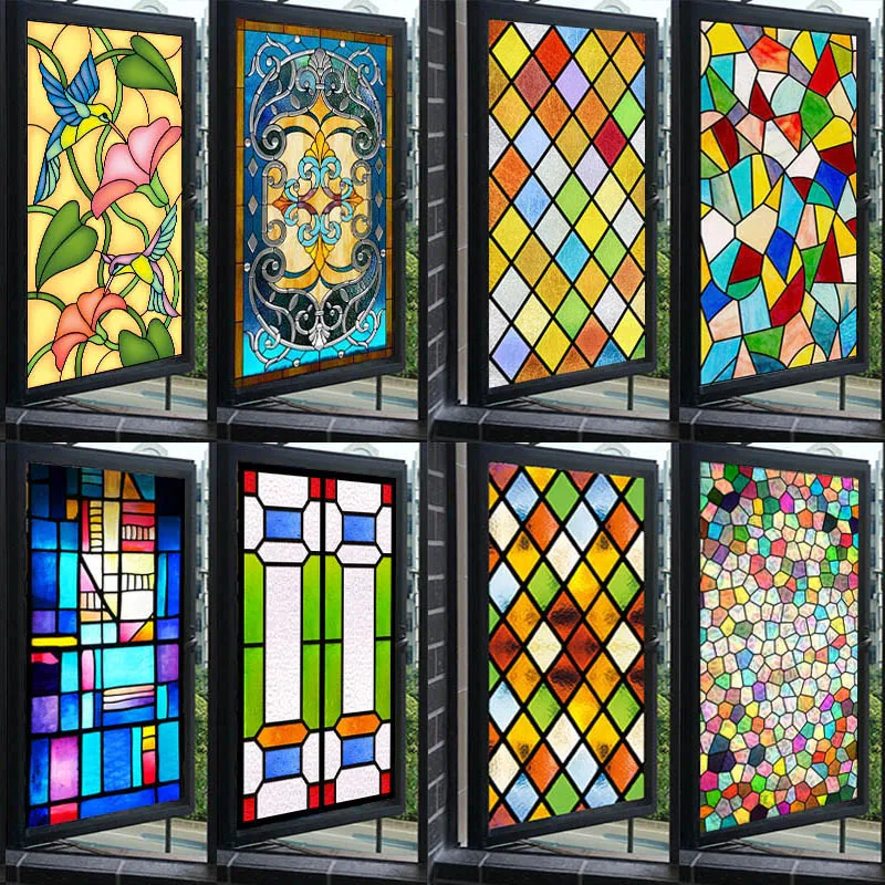 European Glass Sticker Stained Glass Window Film Frosted Window Paper Electrostatic Art Painting Window Sticker Retro Church