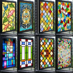 European Glass Sticker Stained Glass Window Film Frosted Window Paper Electrostatic Art Painting Window Sticker Retro Church