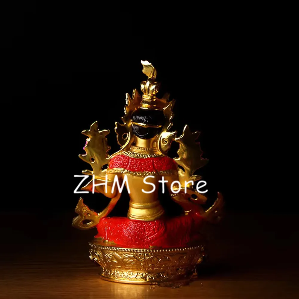 Buddhist Alloy Metal Exquisite Colored Efficacious Tibetan Bodhisattva Green Tara Buddha Gilding Statue Putting Decorations