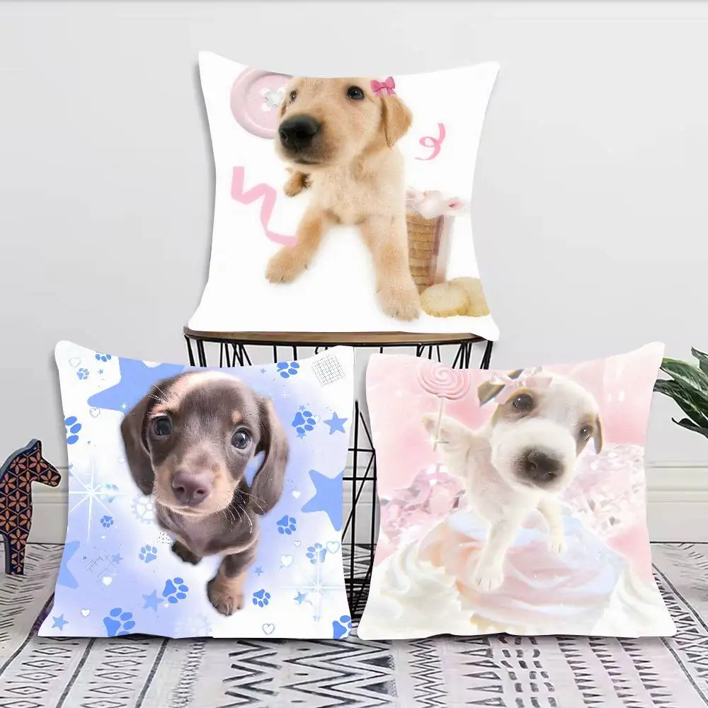 Cute Puppy Dog Throw Pillow Cover, Adorable Pet Puppies Portrait Decorative Pillowcase Cushion Case Room Decoration