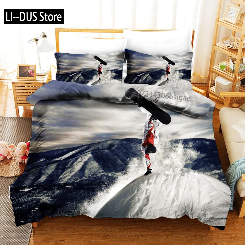 

Ski Duvet Cover Microfiber Extreme Sports Theme Twin Bedding Set Winter Sport Ski Snow Mountain Landscape Queen King Quilt Cover