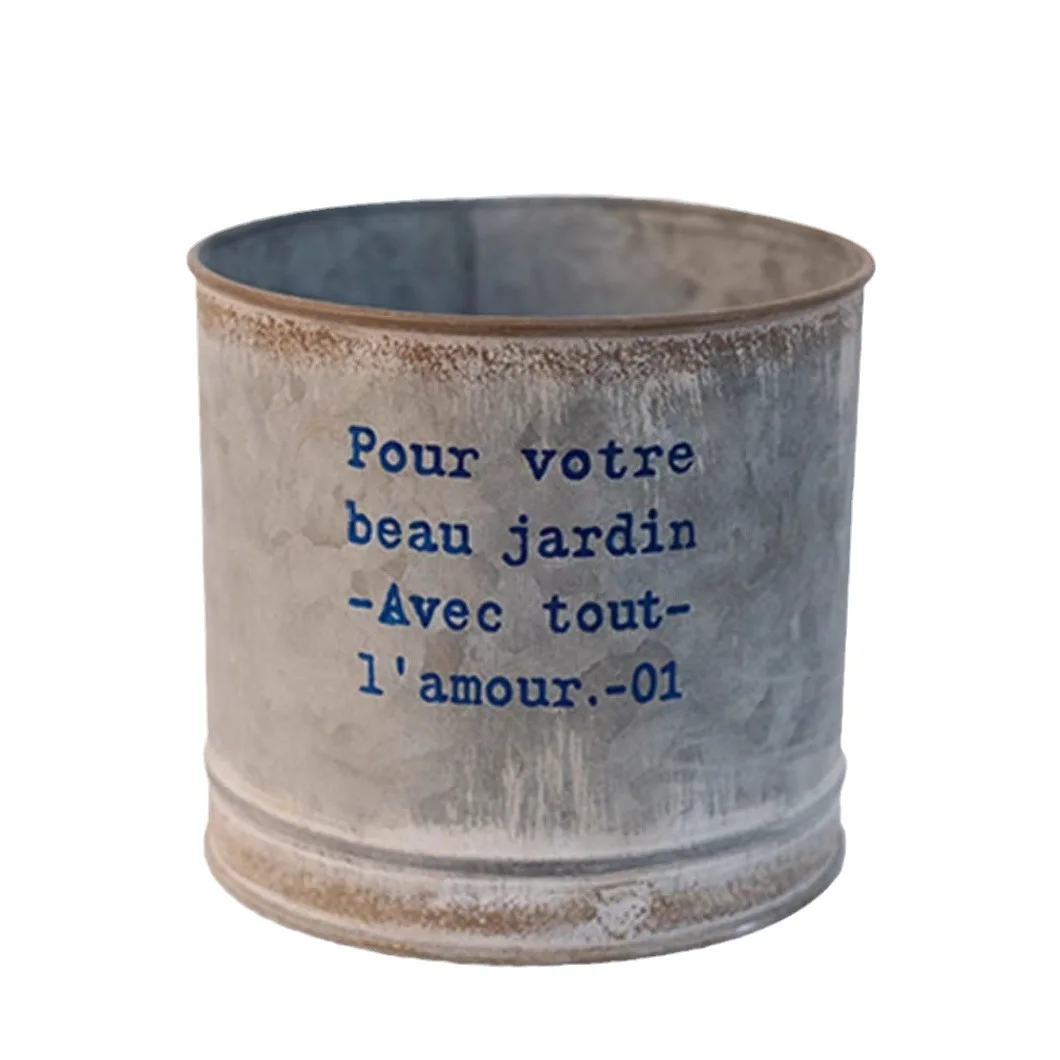 

Japanese ins wind tin flower pot retro and old desktop pot, garden groceries