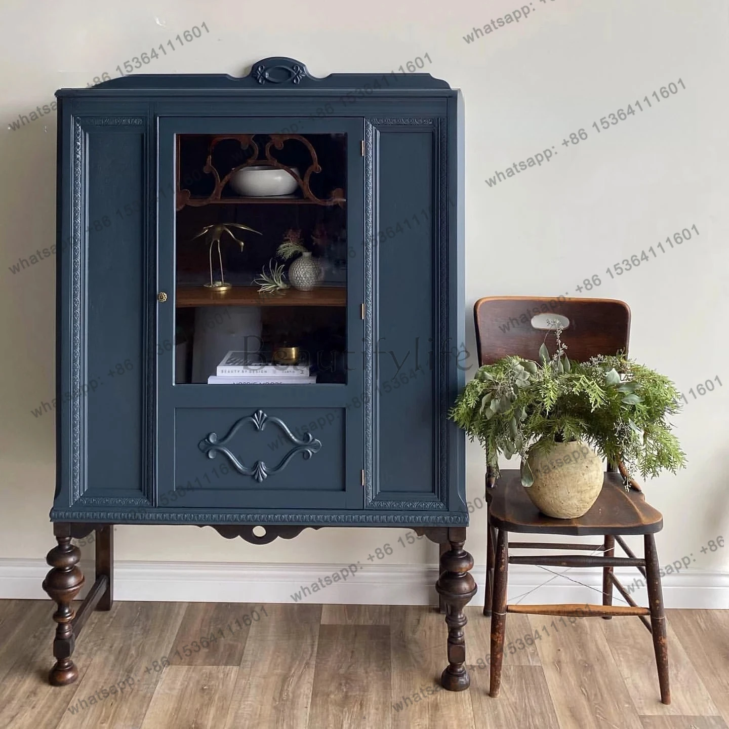 

French retro solid wood dining side cabinet American bedroom hand-carved storage locker furniture can be customized