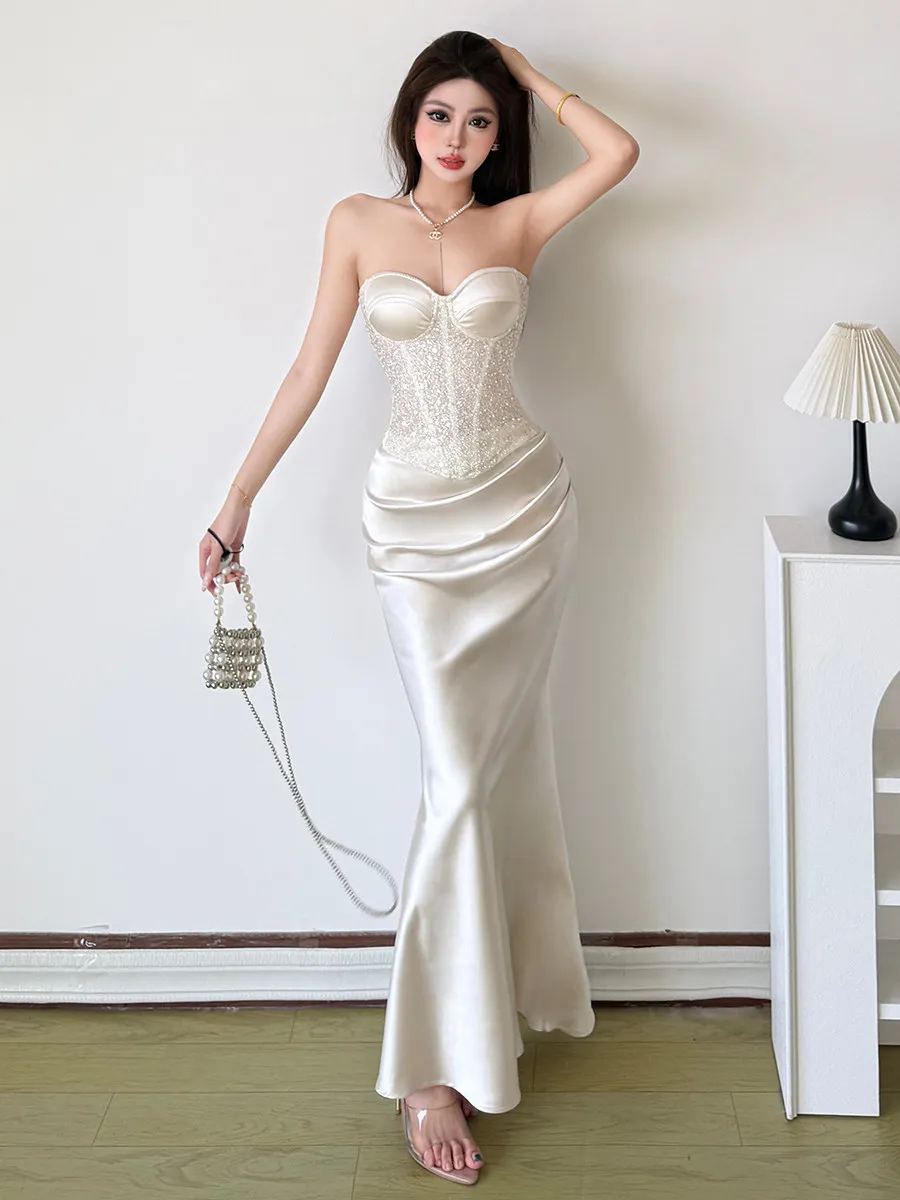 

Комплект из двух предметов Ele Lace Fibone: сексуальная юбка с высокой талией и обильной вышивкой бисером для модных женщин