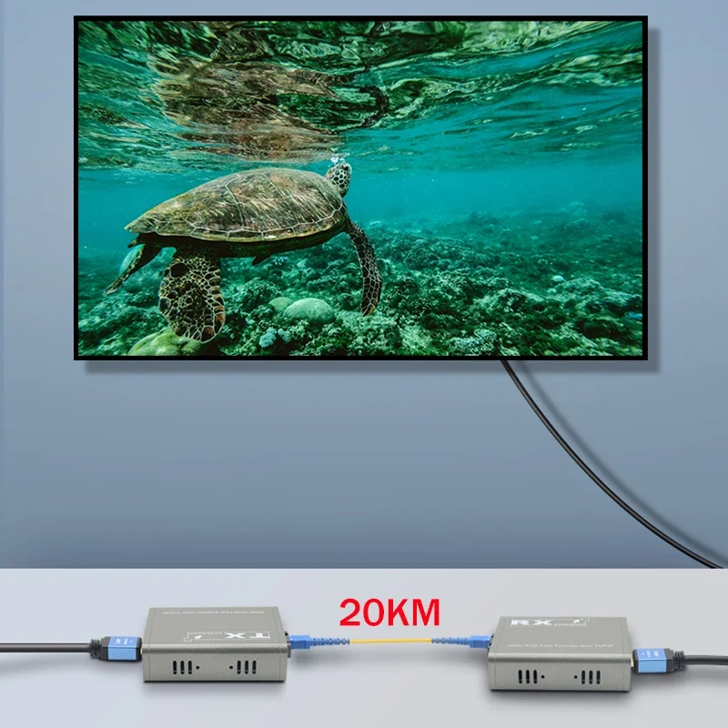 Przedłużacz 20Km HDMI KVM nad kabel światłowodowy HDMI USB przedłużacz KVM konwerter audio-wideo obsługuje USB klawiatura mysz