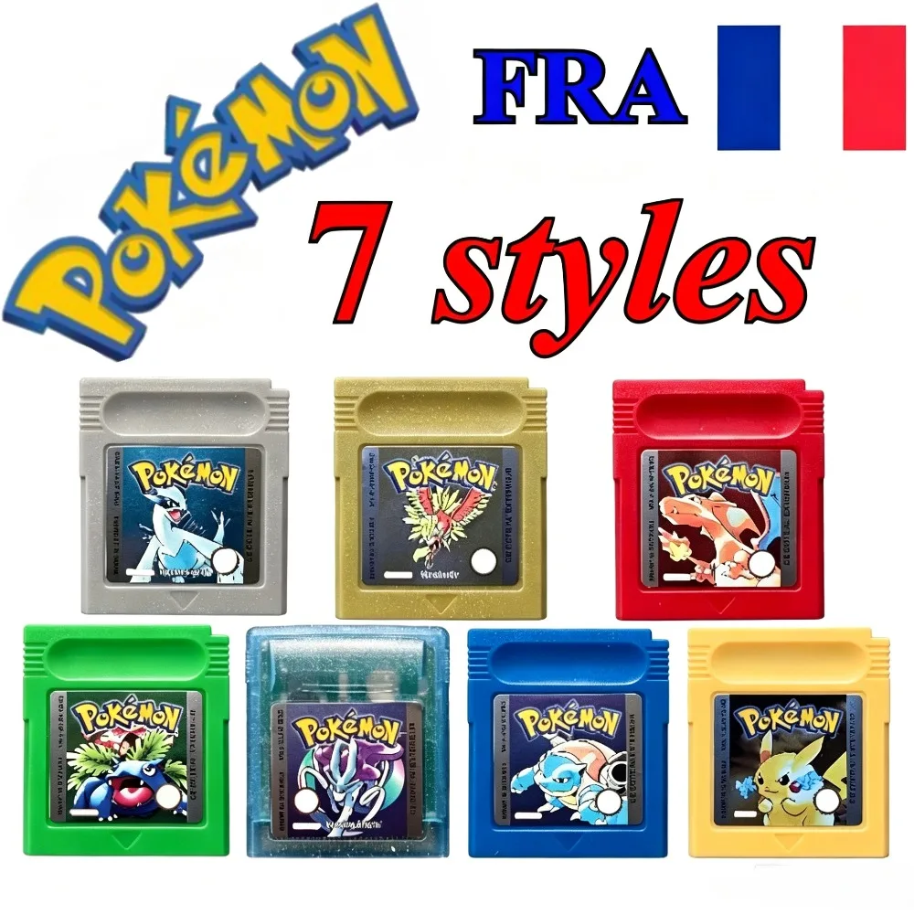 Pokemon FRA French 7 Styles Game Card Grey/Red/Yellow/Gold/Crystal/Blue/Green for GBC GBA SP High Quality Game paradise