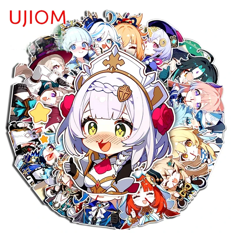 UJIOM 13cm Genshin Impact Nosebleed All Characters Cartoon Wall Stickers Attractive Cupboard Decal Cute Funny Home Decoration