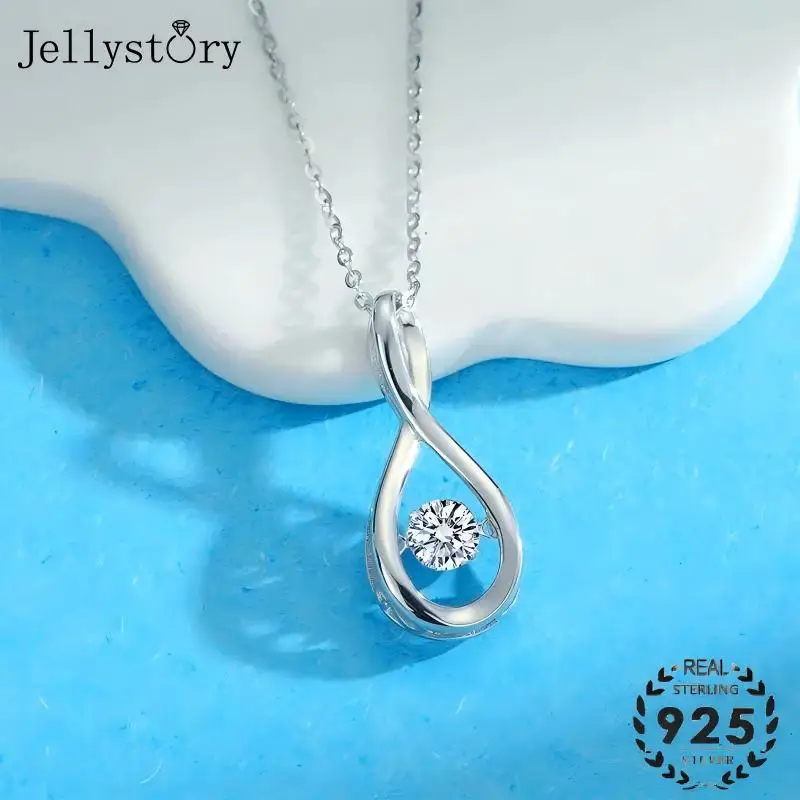 Eternal 8 Shaped Heartbeat Necklace Valentines Day Gift for Her S925 Sterling Silver Moissanite Unique High End Love Jewelry