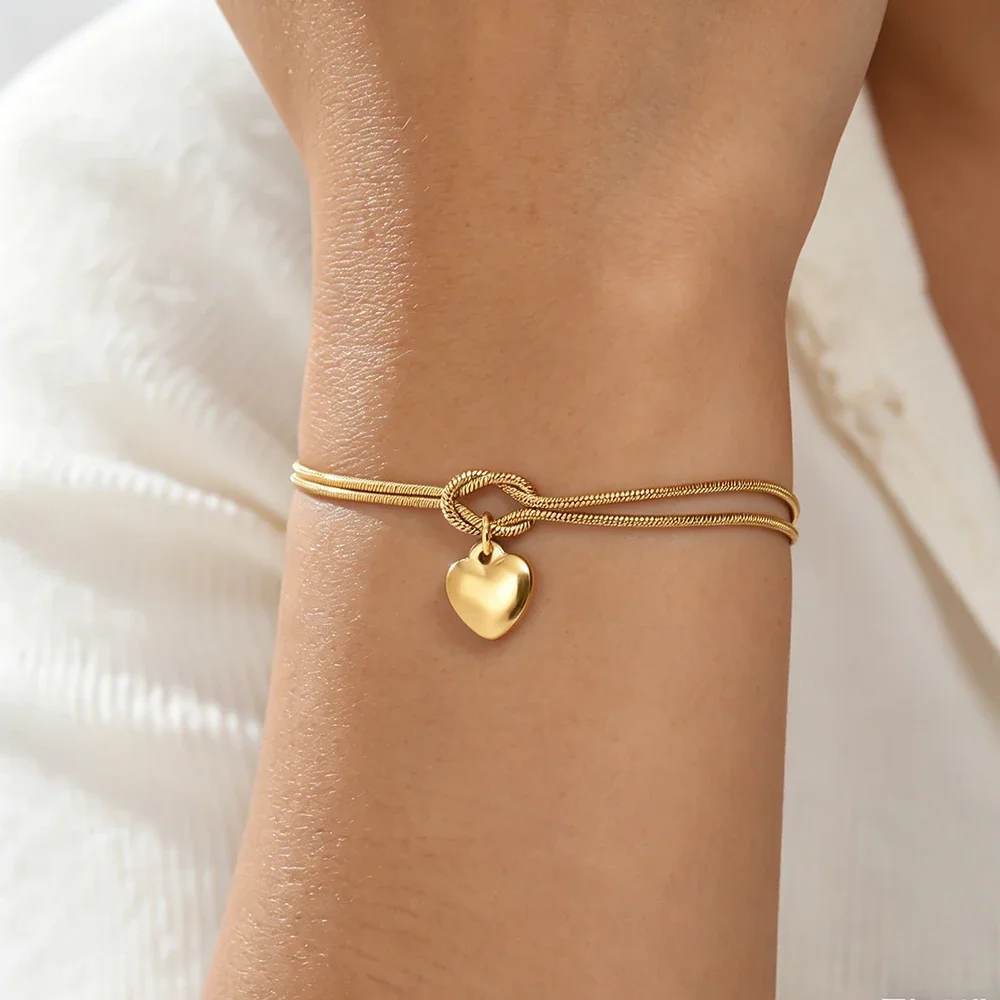 LUXUKISSKIDS Armband mit kubischen Herzanhängern für Damen und Herren, Edelstahl, Schlangenkette, Armbänder, Modeschmuck, Muttertagsgeschenk