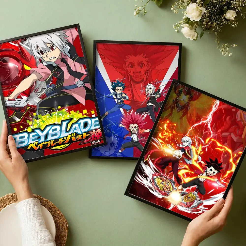 B-Beyblade B-Burst Turbo Poster Stickers HD Painting Self-Adhesive Art for Bedroom Living Room Decor Modern Wall Decals Gift