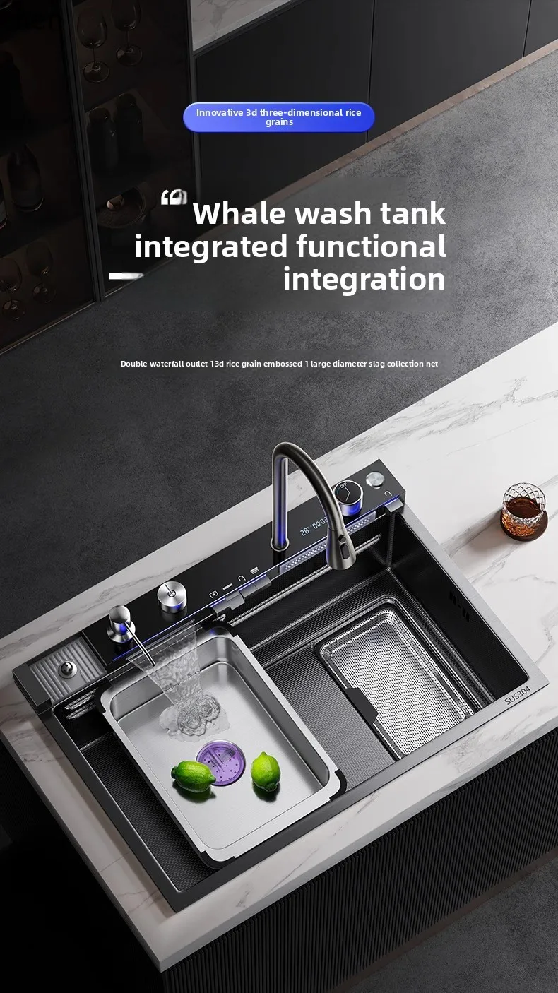HT  Stainless Steel Thickened Large Single Sink Nano Household Kitchen Vegetable Washing Basin