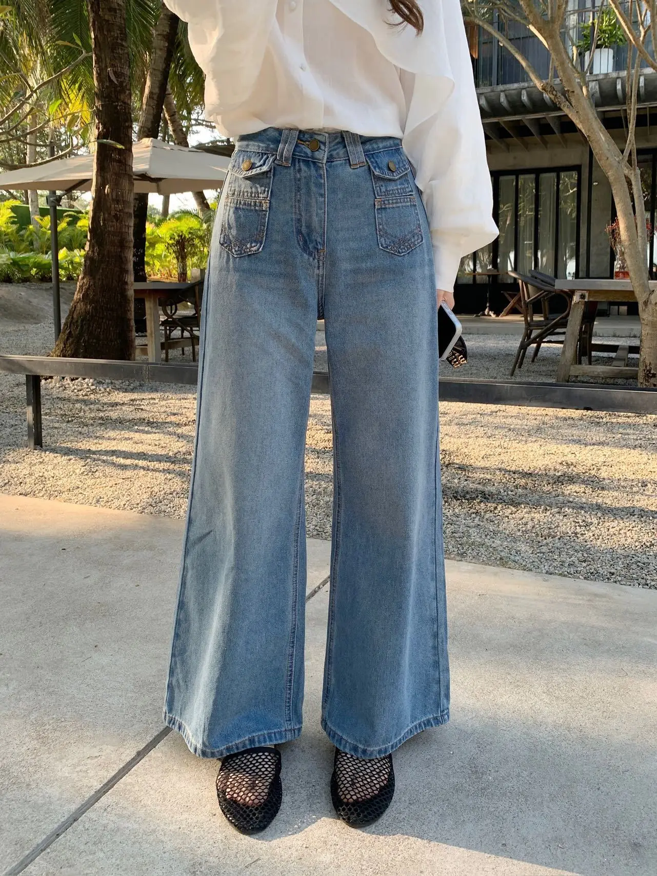 

Lilian Santa American Retro Soft Straight Casual Double Pocket Hip Inning Jeans High Waist Loose Fit Summer Denim Pants