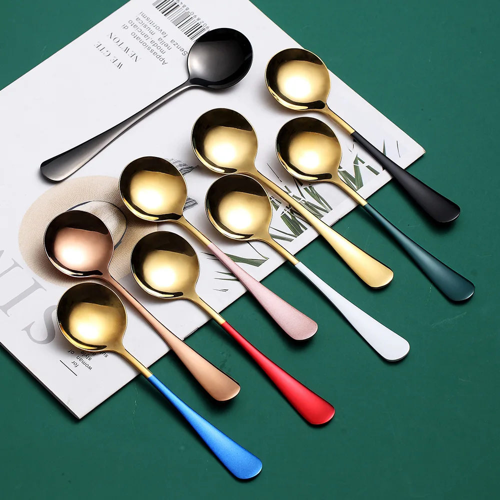 Stainless Steel Coffee Spoons Round Head Home Tea Ice Cream Dessert Spoon Dinner Tableware Kitchen Accessories