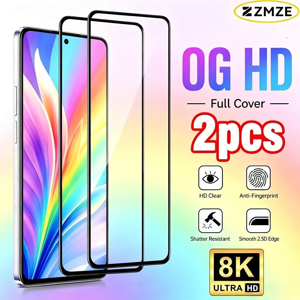 

2Pcs Full Cover Tempered Glass for Samsung Galaxy A06 A07 A16 A17 A25 A26 Screen Protector for Samsung A57 A56 A55 A37 A36 A35