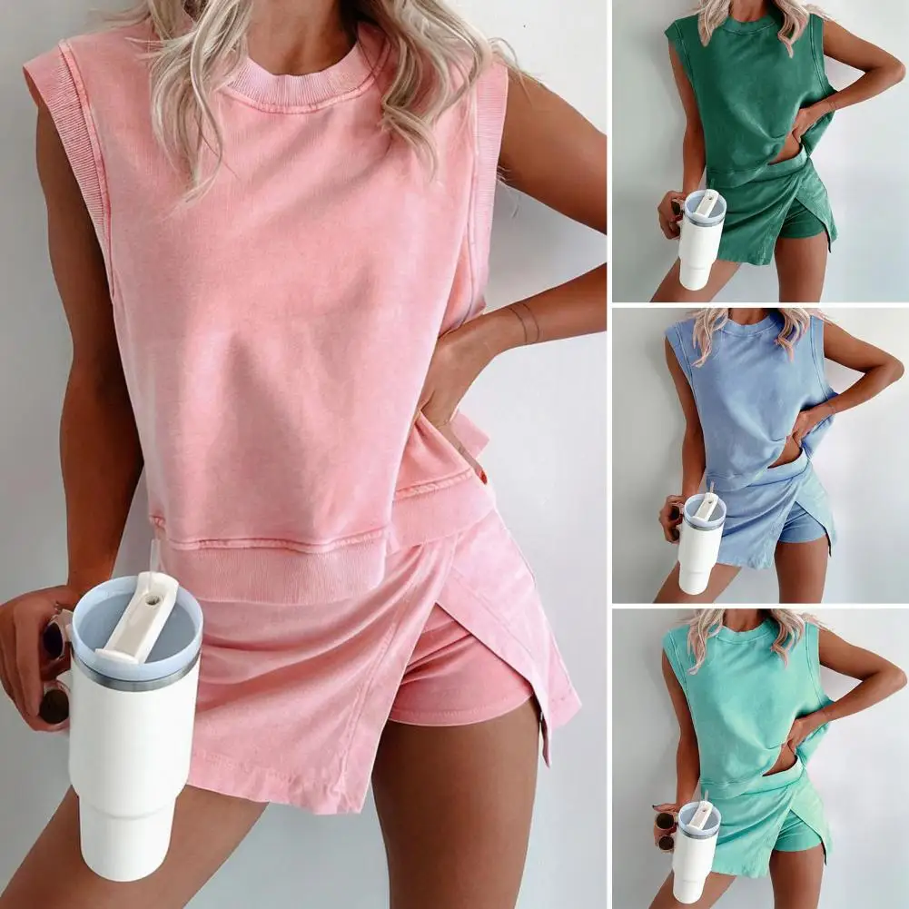 

Women Two Piece Set Large Size Summer Casual Fashionable Sleeveless Shirt Suit Wide Leg Pants Female Outfits Lounge Tracksuit
