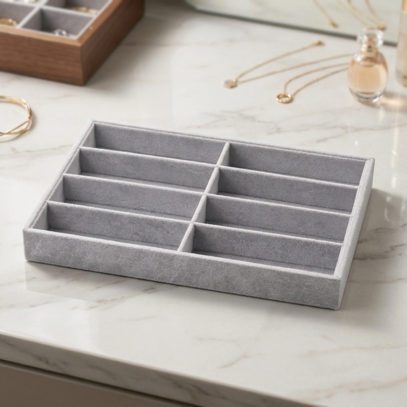 Eyewear Tray with 8 Compartments Rectangular Glasses Tray Sunglass Organizer Shallow Sunglasses Organizer Slim for Drawer
