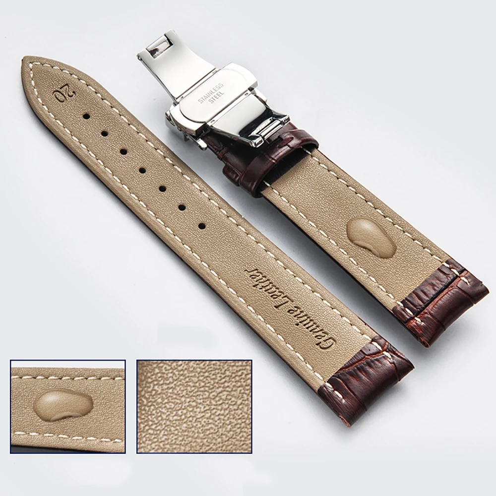 18mm 20mm 22mm 24mm Crocodile Pattern Straps for Omega for Wrist Bracelet for Seiko Vintage Leather Watch Band Butterfly Buckle