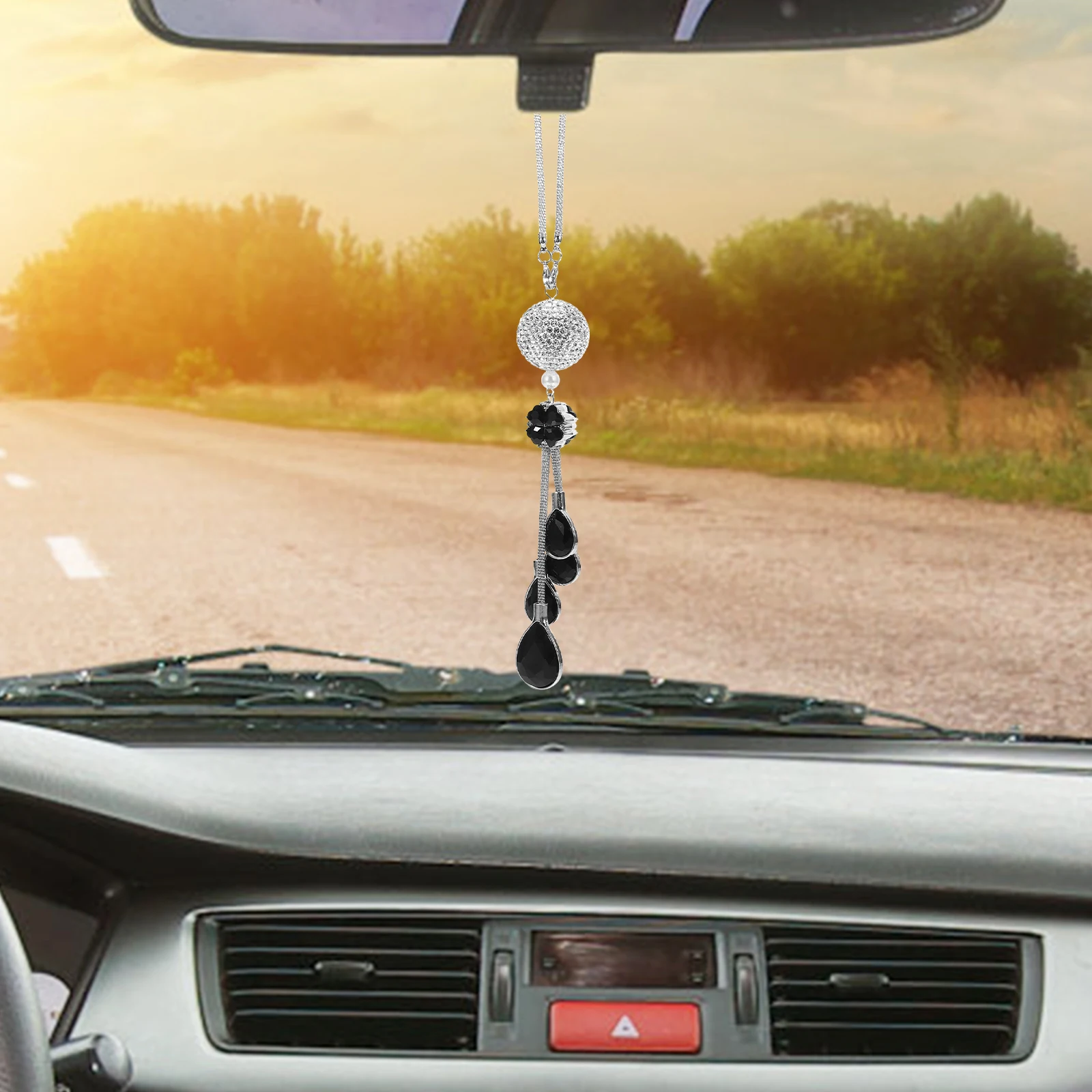 

Car Crystal Pendant Transparent Water Drop Rhinestone Ball Hanging Ornament Rear View Mirror Accessories Automotive
