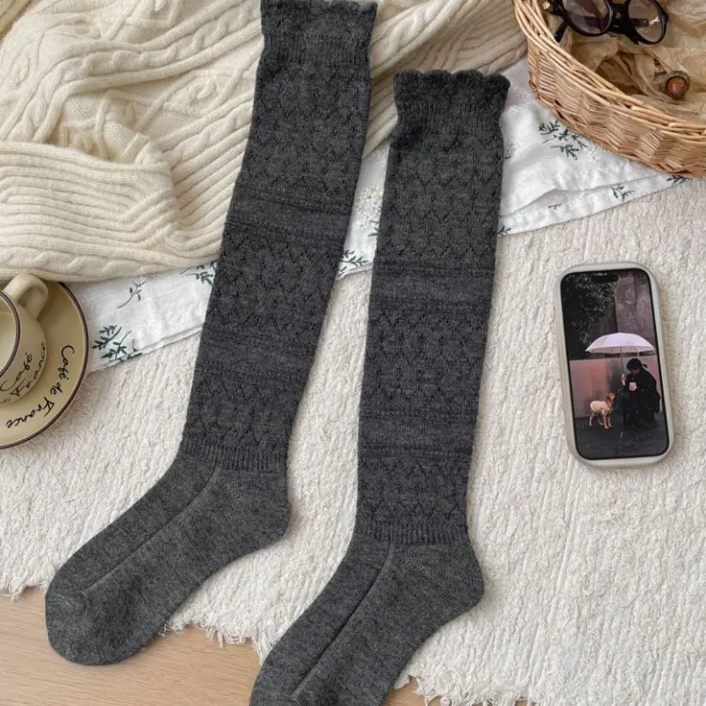 New Knitted Hollow Calf Socks Breathable Harajuku Street Stacked Long Tube Socks Casual Warmth Mid Tube Socks Women Girls