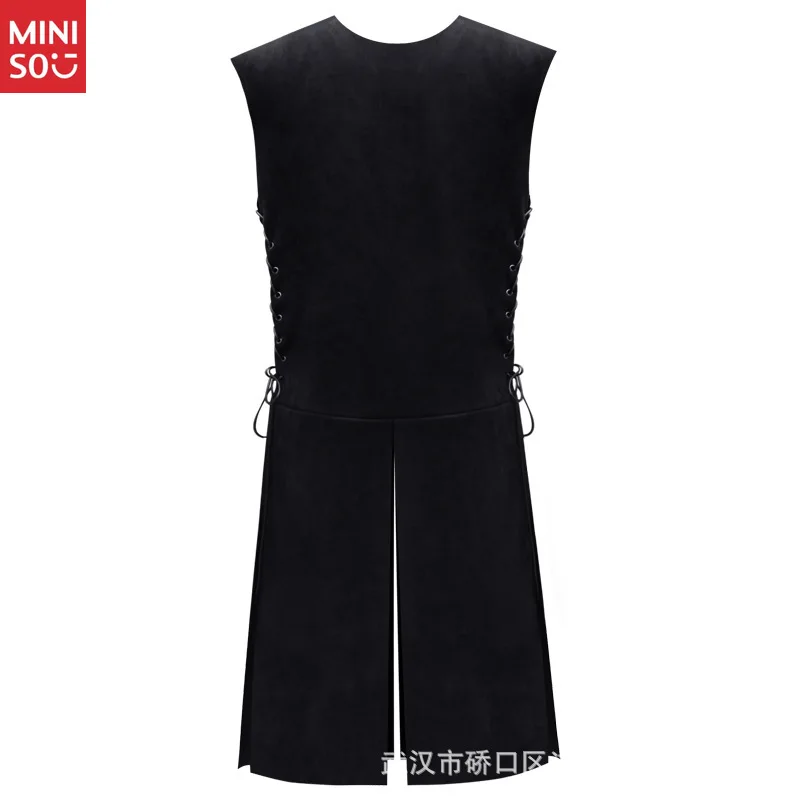 قميص Miniso للرجال من العصور الوسطى بدون أكمام وربطة جانبية - زي برقبة دائرية لعروض المسرح والكوسبلاي التاريخي