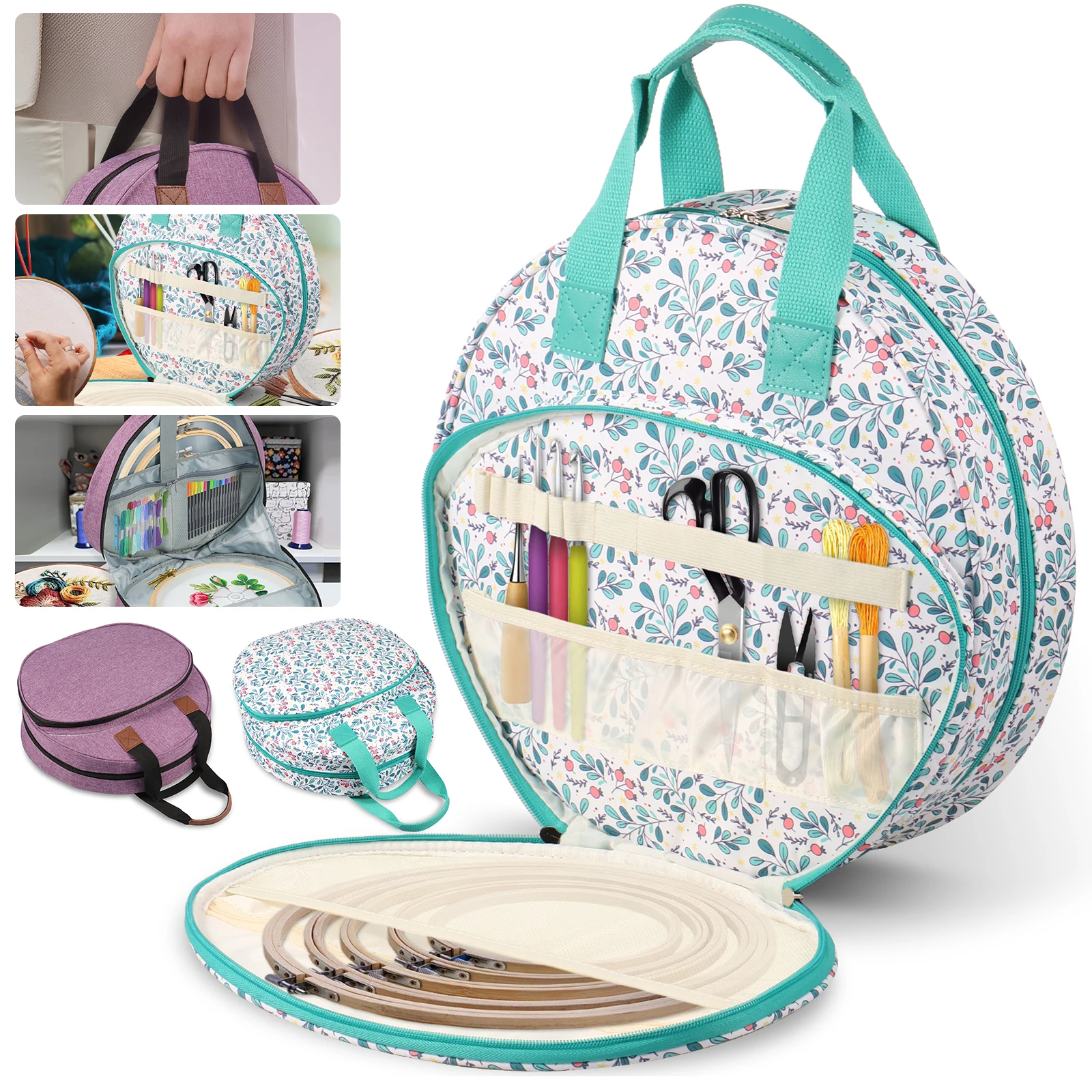 

Oxford Cloth Cross Stitch Bag Embroidery Thread Bag Maple Leaf Round Organizer Bag Sewing Accessories Knit Embroidery Supplies