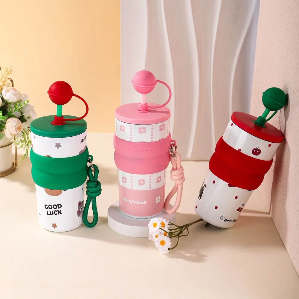 

Зимняя термобутылка для воды 550 мл с веревочной крышкой, соломенная изолированная чашка, портативная вакуумная чашка из нержавеющей стали 316, для мальчиков и девочек