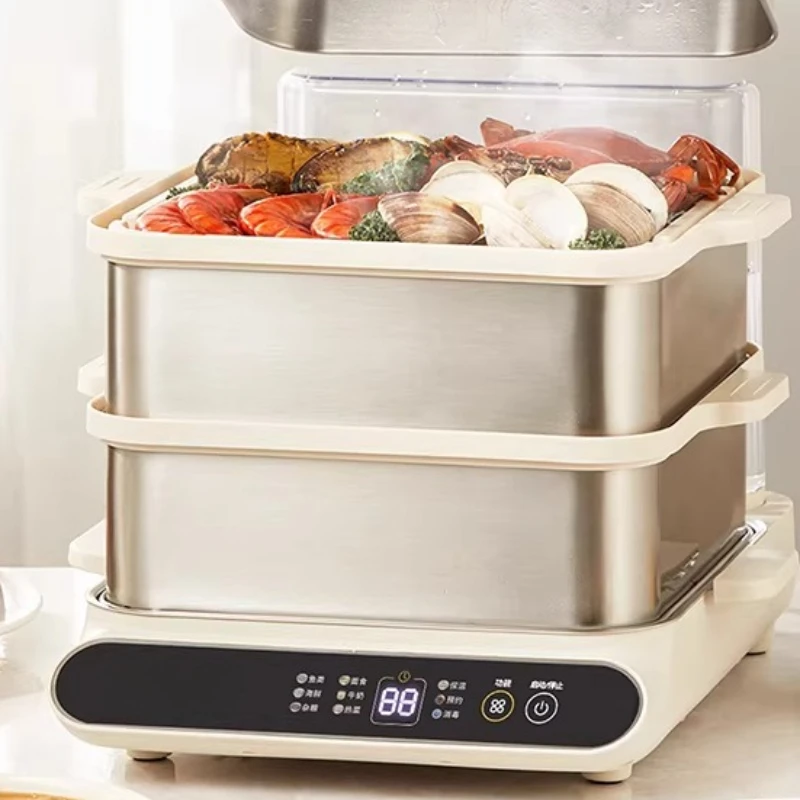 Intelligent Stainless Steel Electric Steamer Three-layer Large-capacity Household 4-6 People Multi-function Reservation Visual