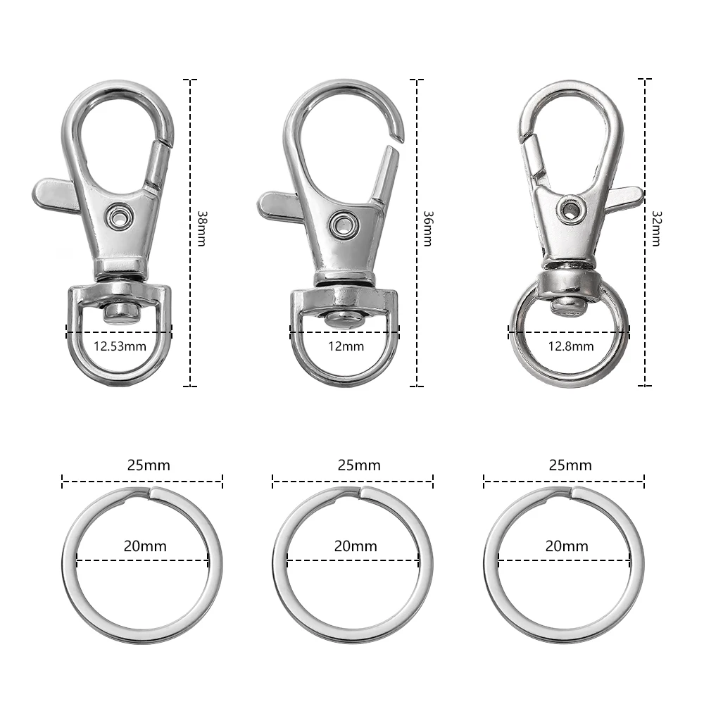 20pcs/set Swivel Snap Hooks With Key Rings, Premium Metal Swivel Lobster Claw Clasps In Assorted Sizes (Large, Medium, Small) image 2