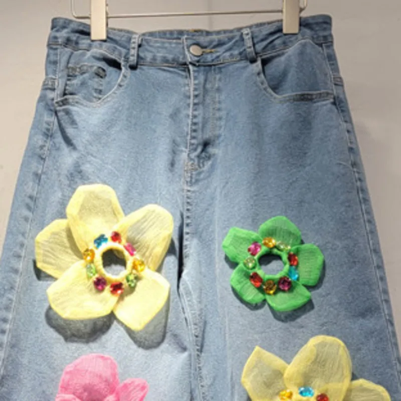 HKSH الربيع الصيف النساء Ins شيك Y2K الشرير شارع العليا عادية البتلة اكسسوارات تي شيرتات قصيرة الاكمام واسعة الساق الدنيم السراويل HK5190