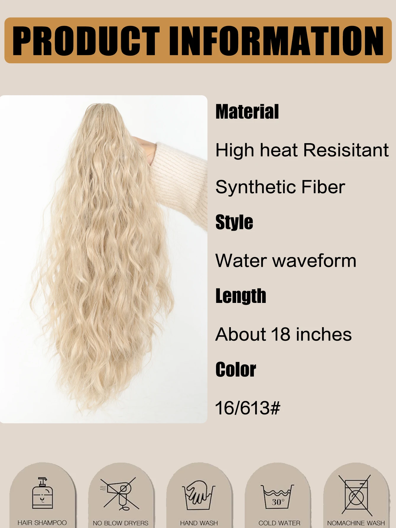 Synthetic Ponytail Extension 18Inch Grab and clip Ponytail Curly Wavy Ponytail Natural Wavy Hairpiece for Women Daily Use party