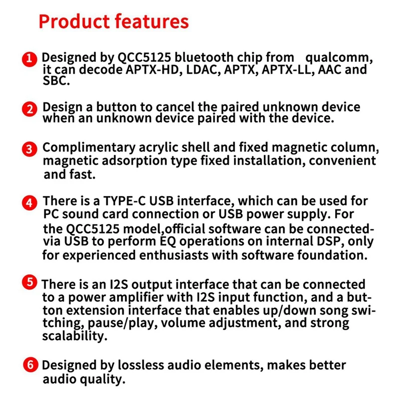 LA02 Qualcomm QCC5125 Класс энтузиастов Bluetooth 5.1 Плата декодирования без потерь APTX LDAC Качество звука HD без потерь