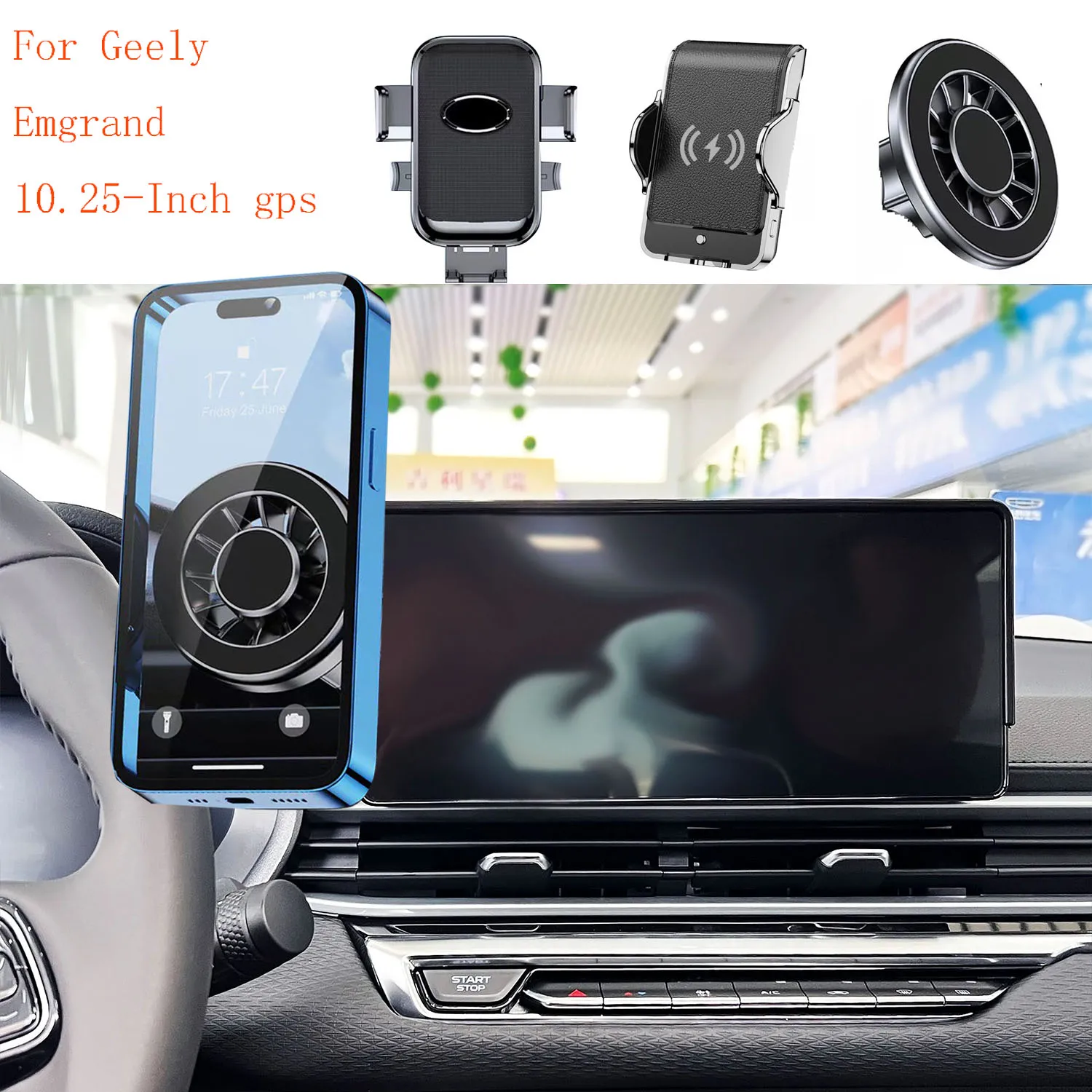 For Geely Emgrand Magnetic Car Phone Holder 10.25INCH GPS Screen Fixed Fast Wireless Charging Mobile Phone Mount Accessories