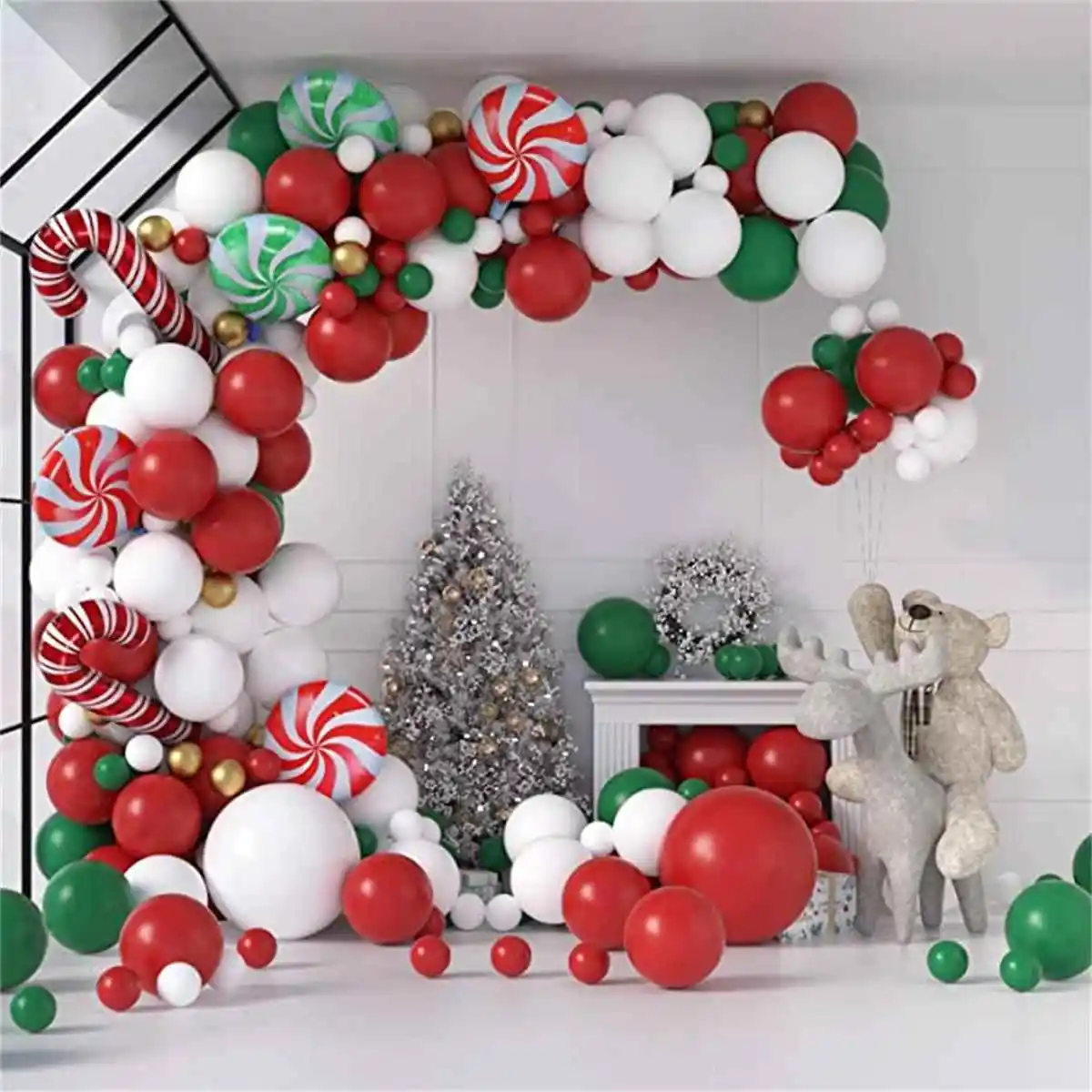 

Christmas Decorative Balloon Set Candy Cane Foil Balloon Arch Ring Sugar Stick Balloon for Dinner Party Celebration Decoration