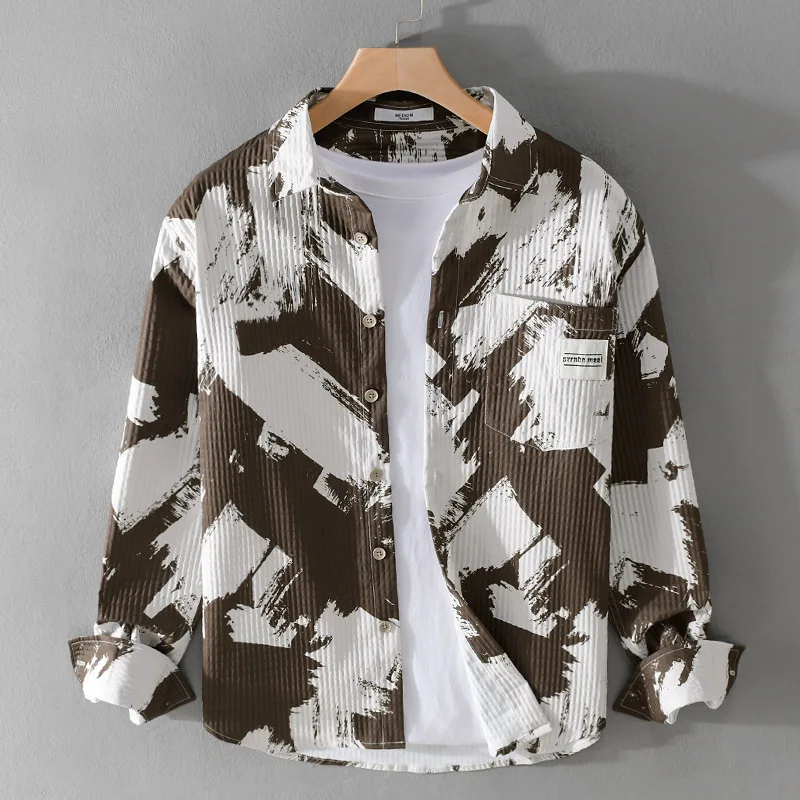 

Мужские высококачественные дышащие рубашки с длинными рукавами, повседневные свободные рубашки с красивыми рукавами и принтом, мужская деловая одежда