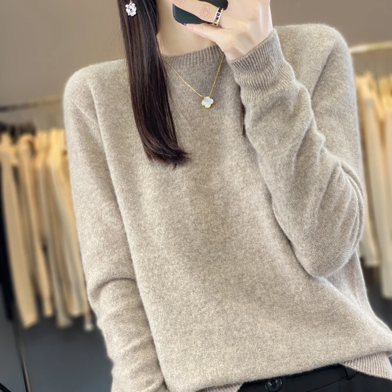 

New 100% Wool Sweater Women Tops O-neck Long Sleeve Spring Autumn Female Knitted Casual Pullover Winter Warm Bottoming Jumper