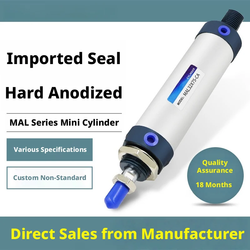 MAL Mini Pneumatic Cylinder – Hard-Anodized Al, Ground Rod, 902M Cycles, 20–40mm Bore, for Compact Automation
