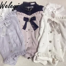 Japanese Mine Cute Bowknot Sweaters Sweet Mass Produced High Quality Popular Embroidery Love Lace Strap Off Shoulder Knitwear