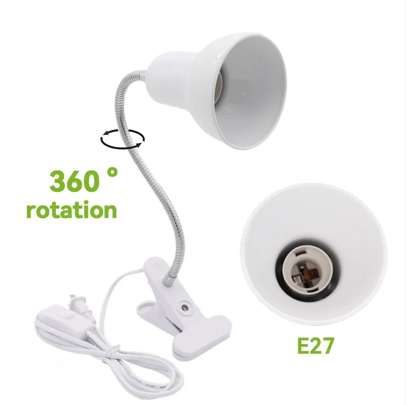 Lampa biurkowa E27 z podstawą zaciskową i regulowaną wtyczką typu "gęsia szyja" EU US do szafki na biurko, lampka nocna do małej książki