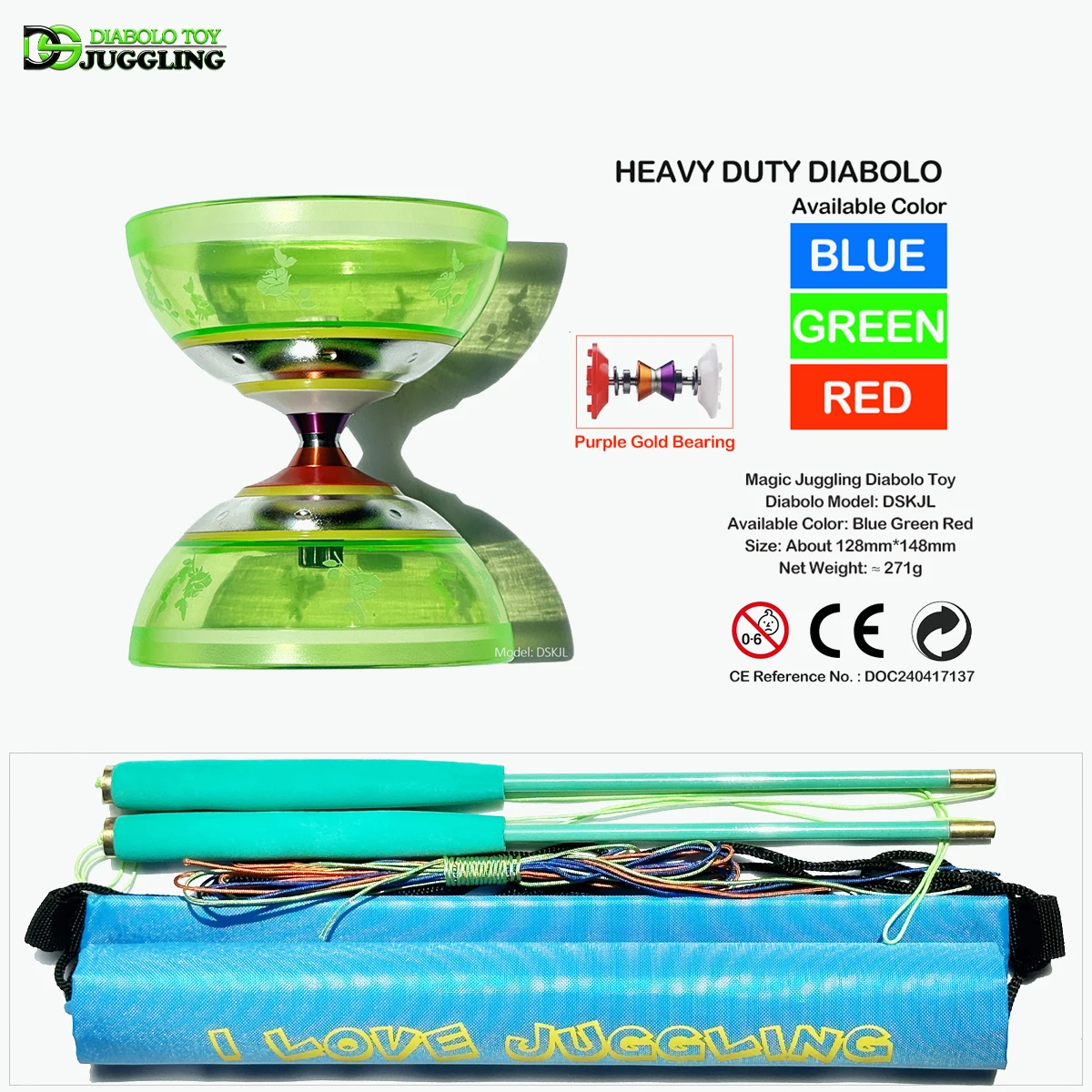 Professional Grade Tri Bearings Chinese Yoyo Set - Kongzhu Diabolo with Sticks Bag And Strings for Yoyo Enthusiasts