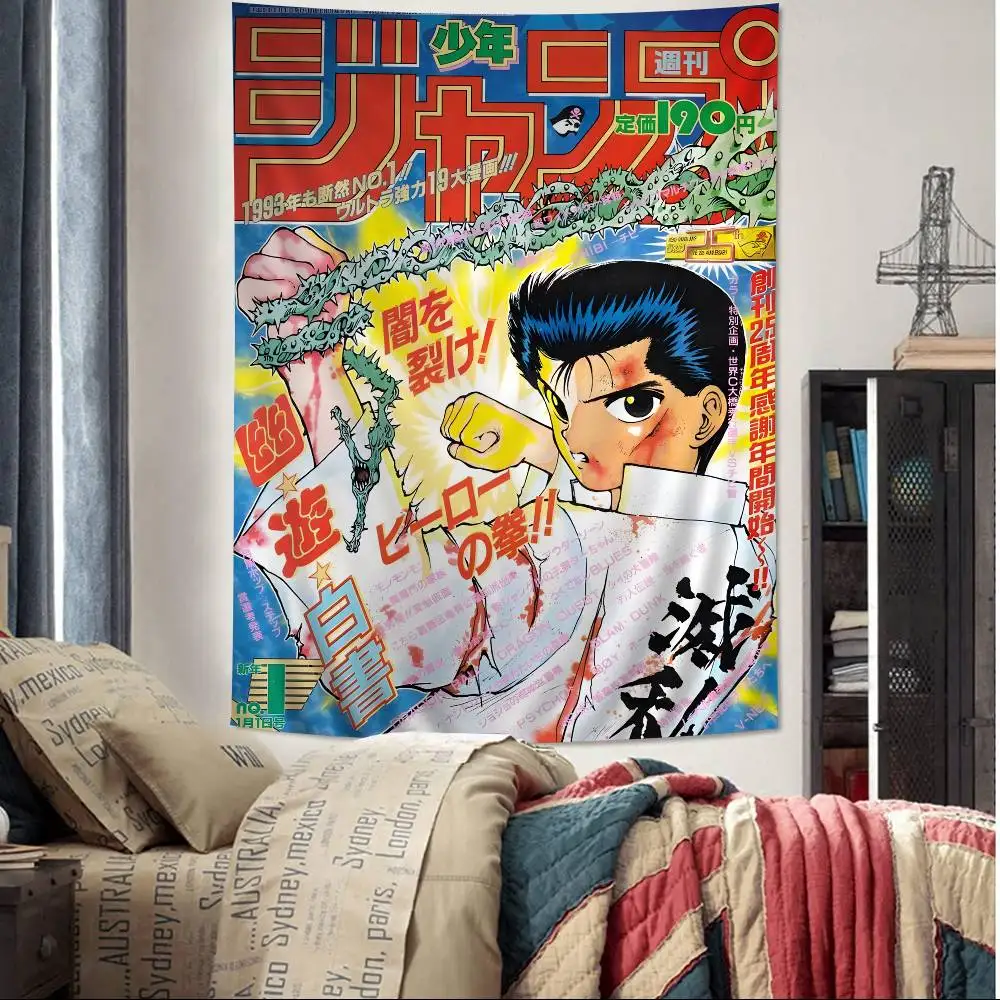 Tapiz de pared grande con estampado de Anime YuYu Hakusho, tapiz Hippie barato para colgar en la pared, tapices de pared bohemios, Mandala INS, decoración del hogar
