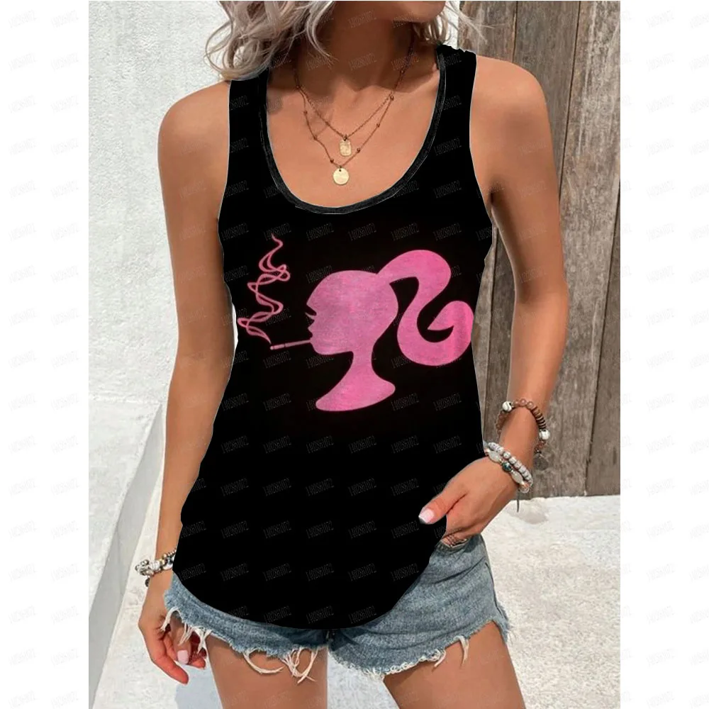 Hot selling new 10-color tank top 2024 summer sexy Barbie Print sleeveless U neck women's T-shirts in large quantities in stock