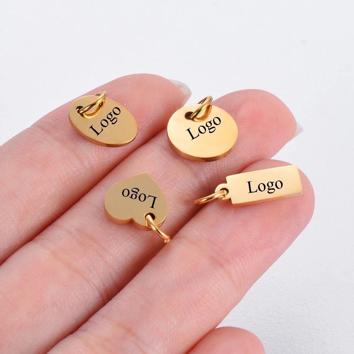 30pcs/lot Mirror Polishing Stainless Steel Heart Round Oval Rectangle Custom Logo Charms For DIY Jewelry Makings Dropshipping