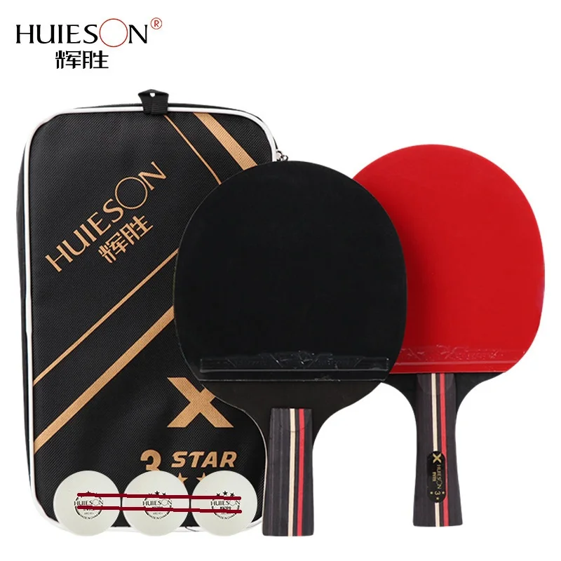 Huieson 3 Star Table Tennis Racket Pure Wood Base High-Resilience Beginner Leaner Pingpong Ball Paddle Set