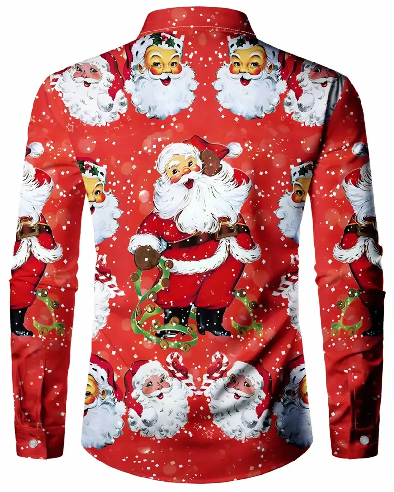 2024 Christmas Long Sleeve Shirt Lapel Men's Button Up Shirt Autumn Christmas Snowman 3D Printed Men's Casual Party Holiday Top