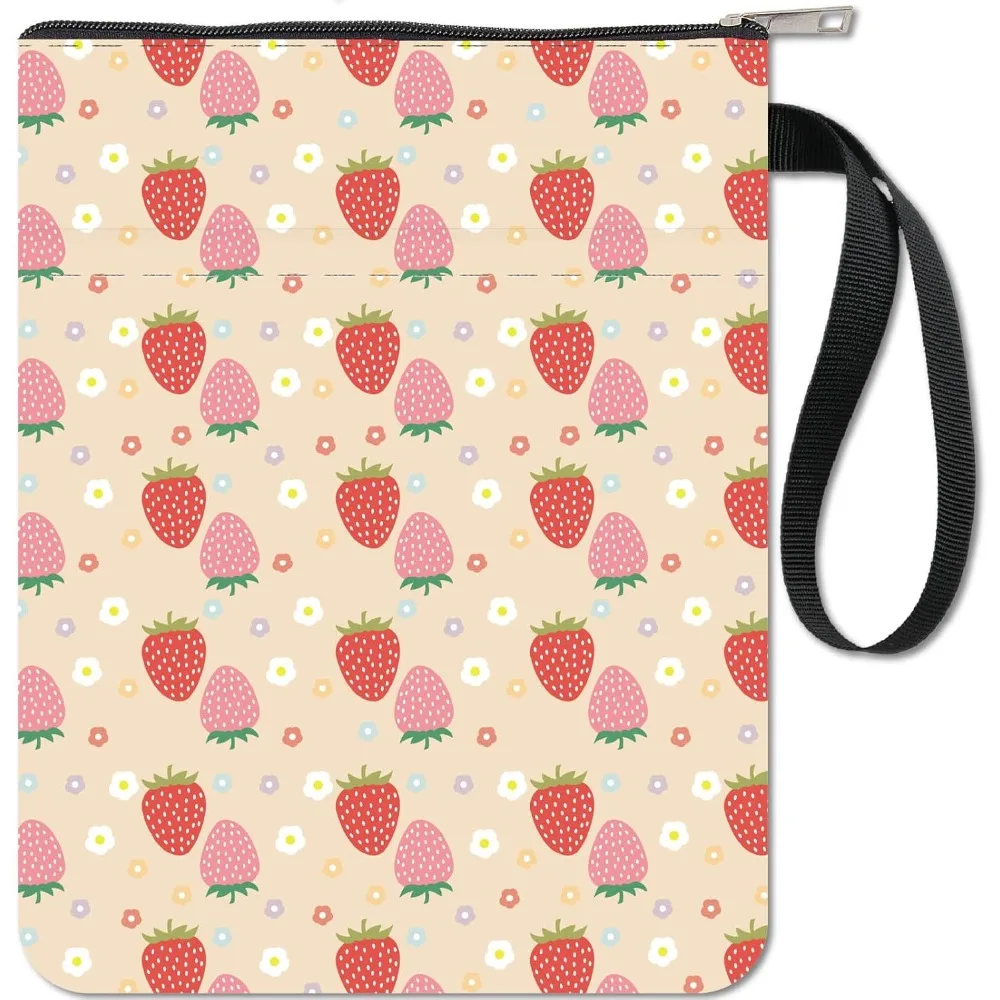 Erdbeer-Buchhüllen, rosa Buchschutz, Buchhüllen für Taschenbücher, waschbarer Stoff-Buchhülle mit Reißverschluss und extra