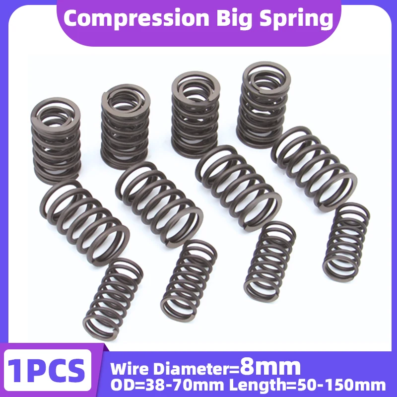 

Creamily 1PCS Large Compression Spring Black Shock Absorbing Big Pressure Springs Wire Diameter 8mm OD38-70mm Length50-150mm