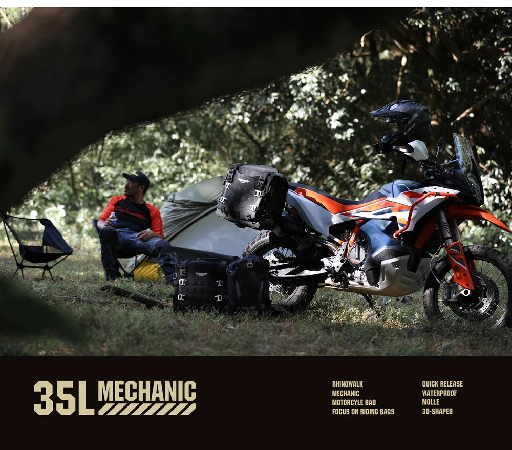 Rhinowalk 35L Wasserdichte Motorrad-Satteltasche mit Schnellverschluss und MOLLE-System-Schlossloch für Abenteuerreisen – Detail 24